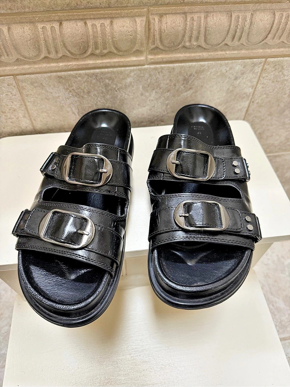 Zara Double-Buckle Black Sandals